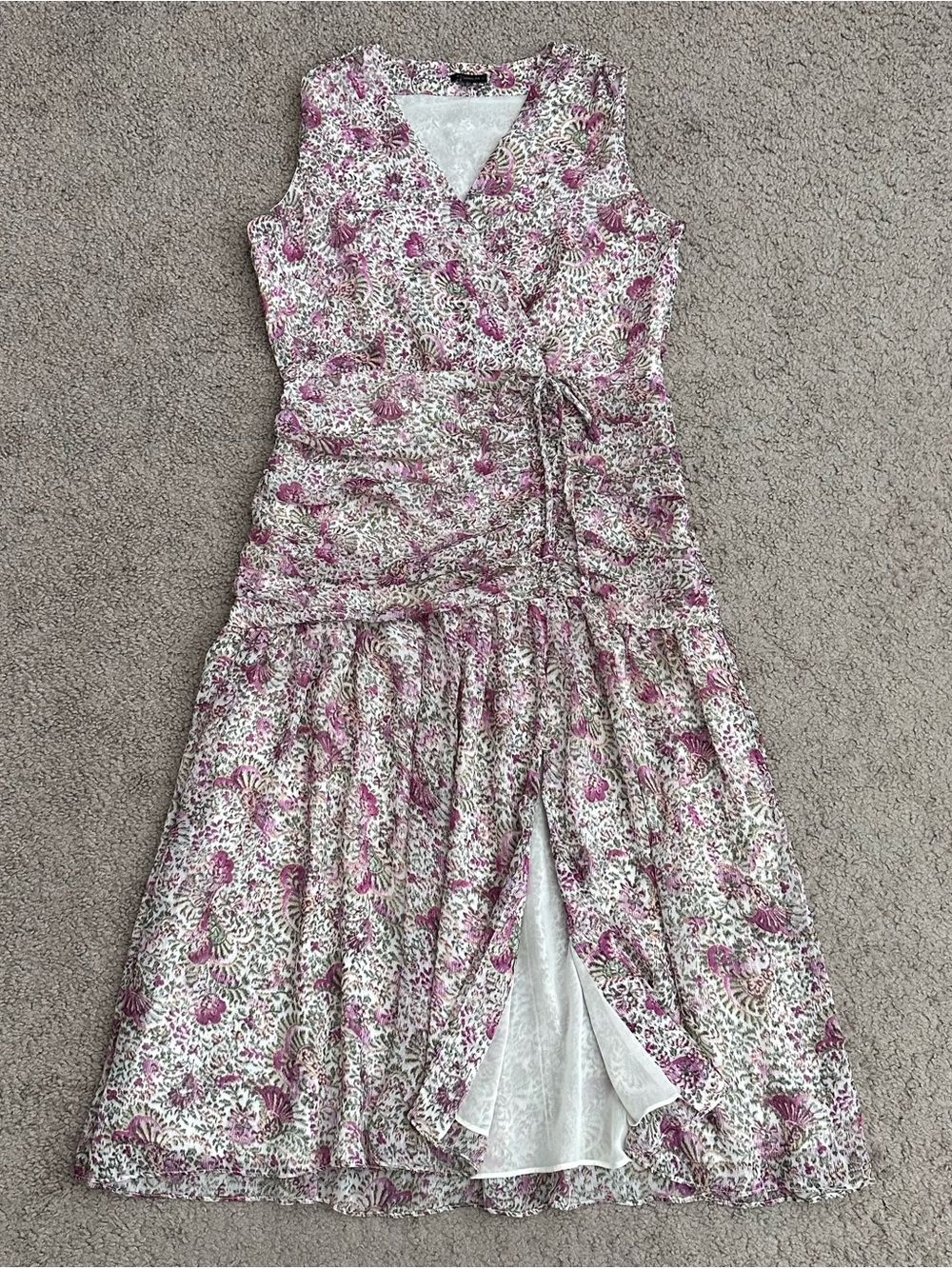 Ann Taylor Floral Pink Sleeveless Wrap Midi Dress Womens 10P